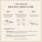 Bracelet sizing guide with illustrated steps and reference text for the Diamond Bezel Tennis Necklace & Bracelet Set in White Gold—perfect for finding the ideal fit or choosing an Anniversary Gift.