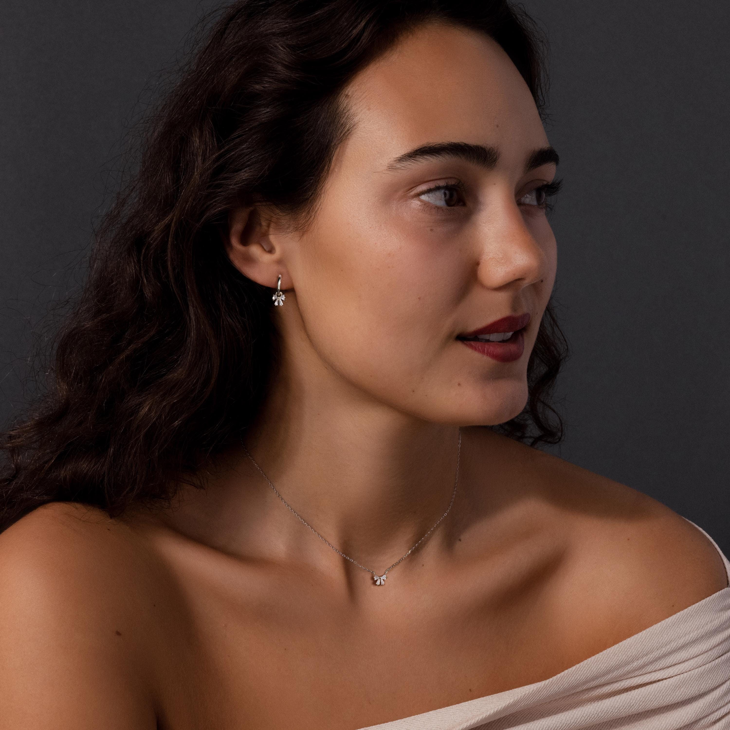 Diamond Bow Necklace & Earrings Set