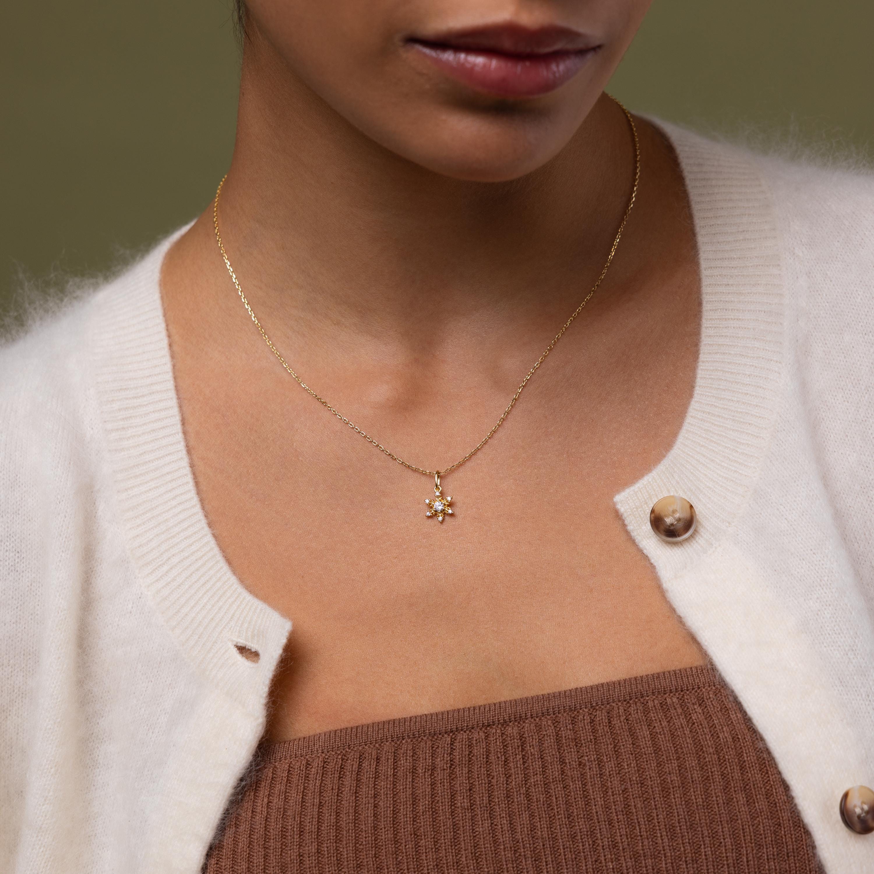 Model wearing our Diamond Snowflake Necklace