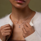 Model wearing our Diamond Snowflake Necklace in Silver