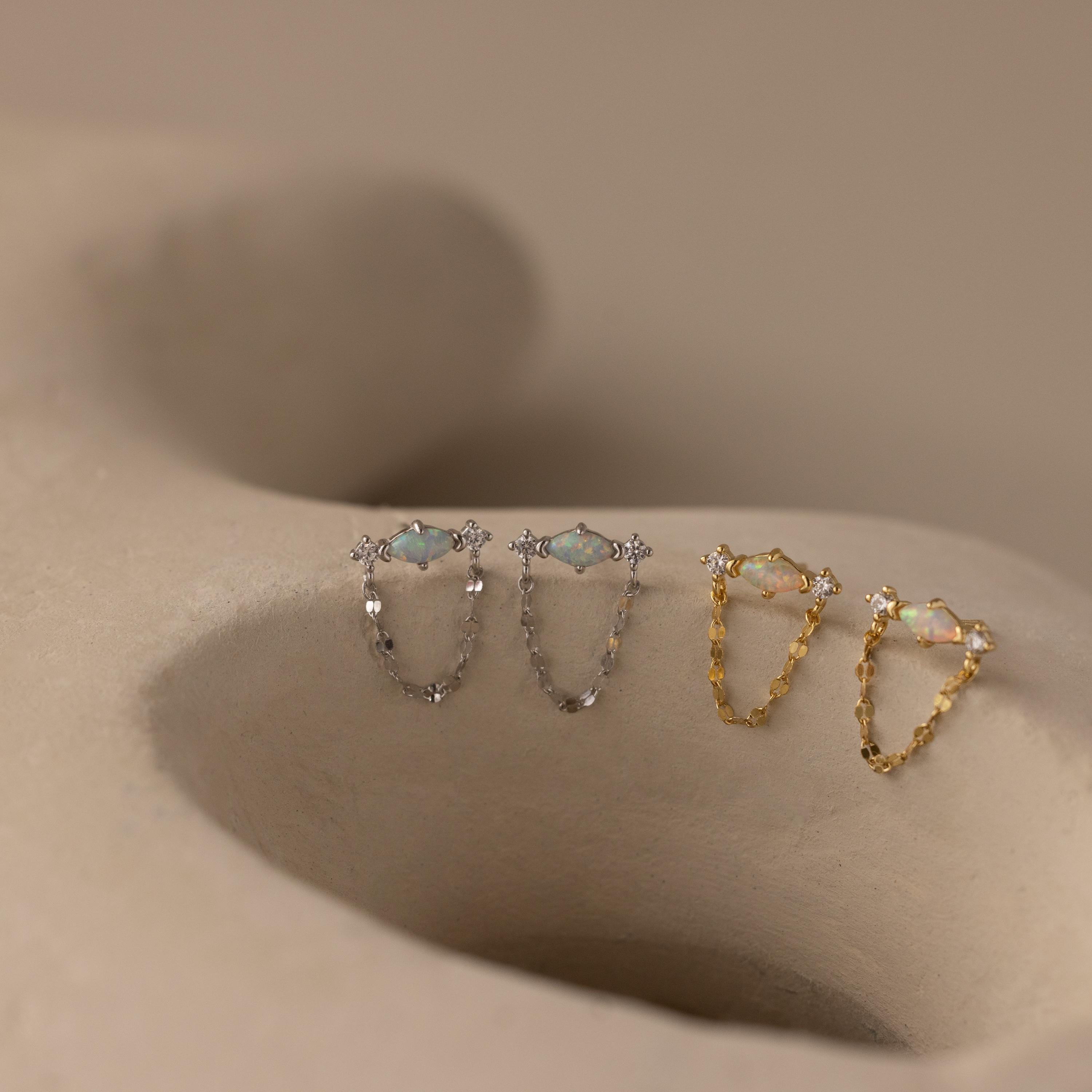 Opal & Diamond Chain Studs