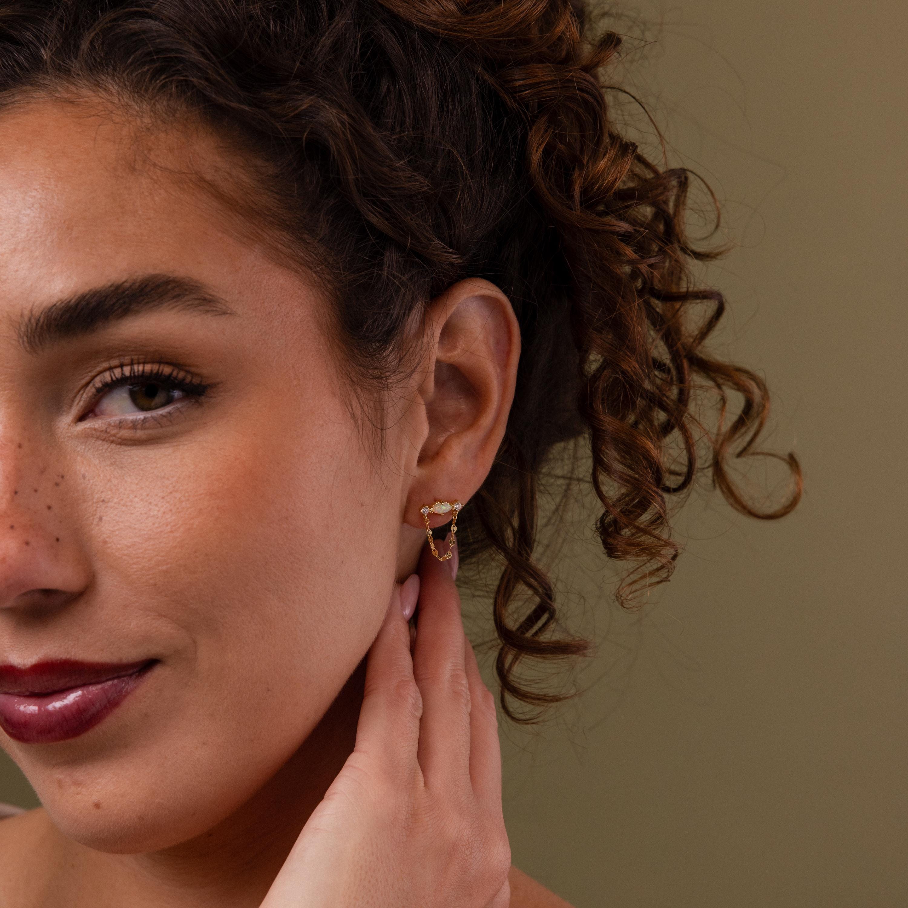 Opal & Diamond Chain Studs