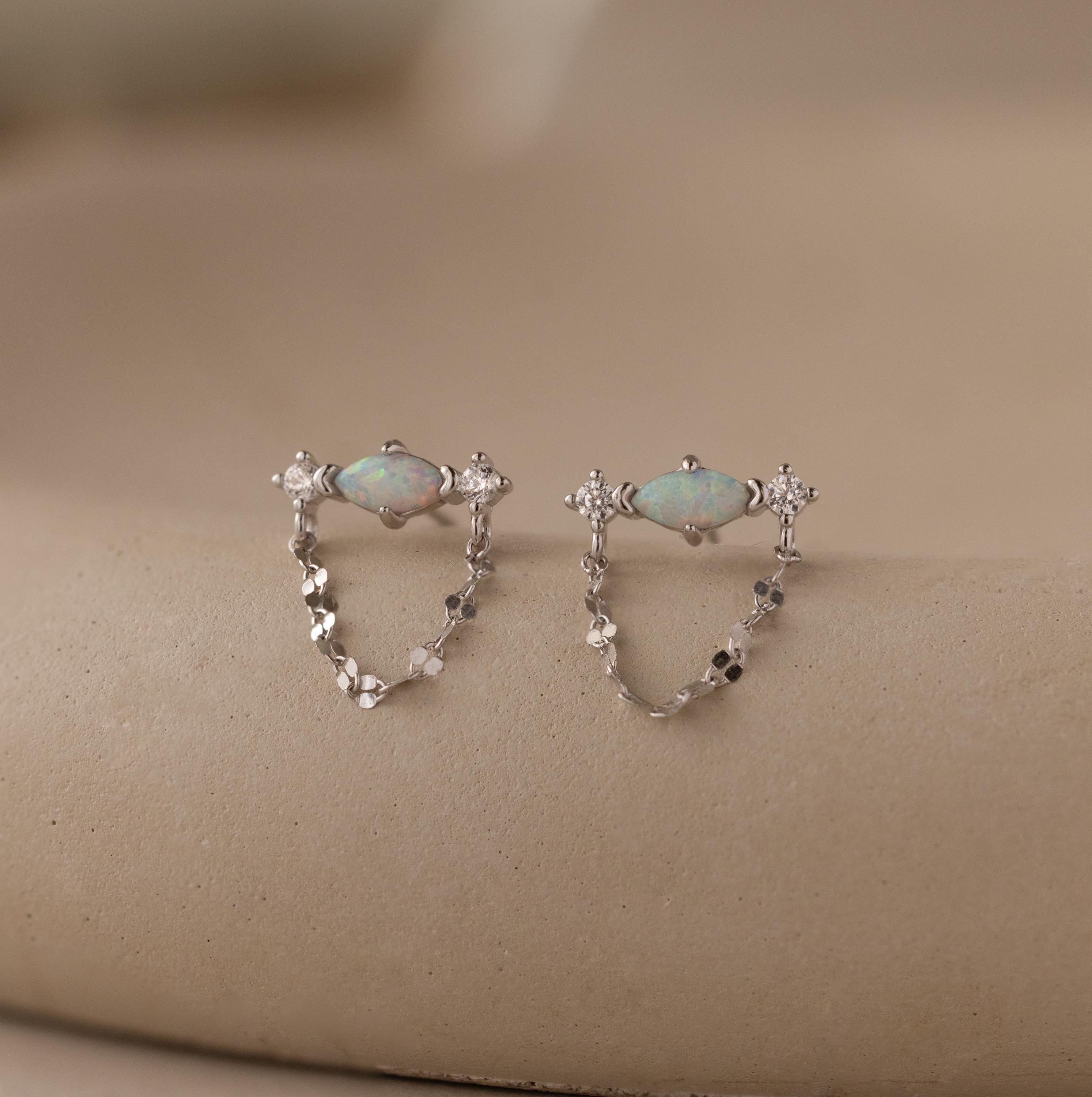 Opal & Diamond Chain Studs