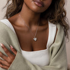 Model wearing our Handwriting Heart Locket Necklace in Sterling Silver