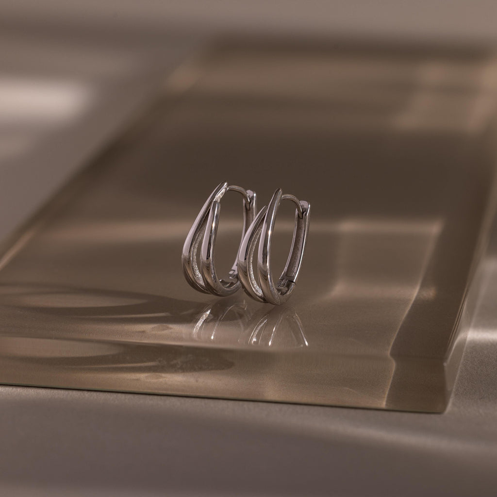 Close up of our Oval Duo Hoops in Sterling Silver