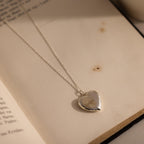Close up of our Fingerprint Heart Locket Necklace in Sterling Silver