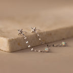 Close up of our Opal & Star Duo Chain Studs in Silver