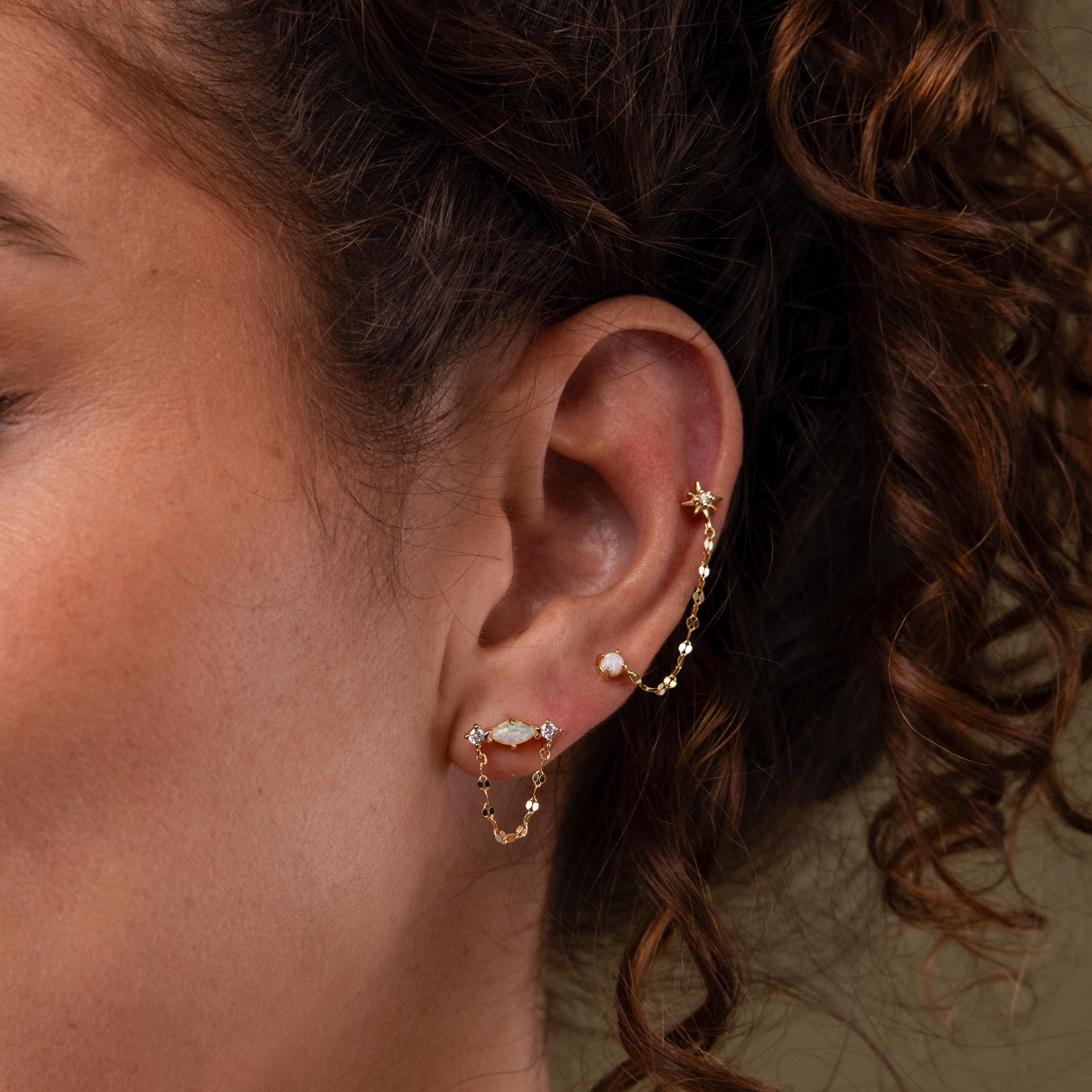Opal & Diamond Chain Studs