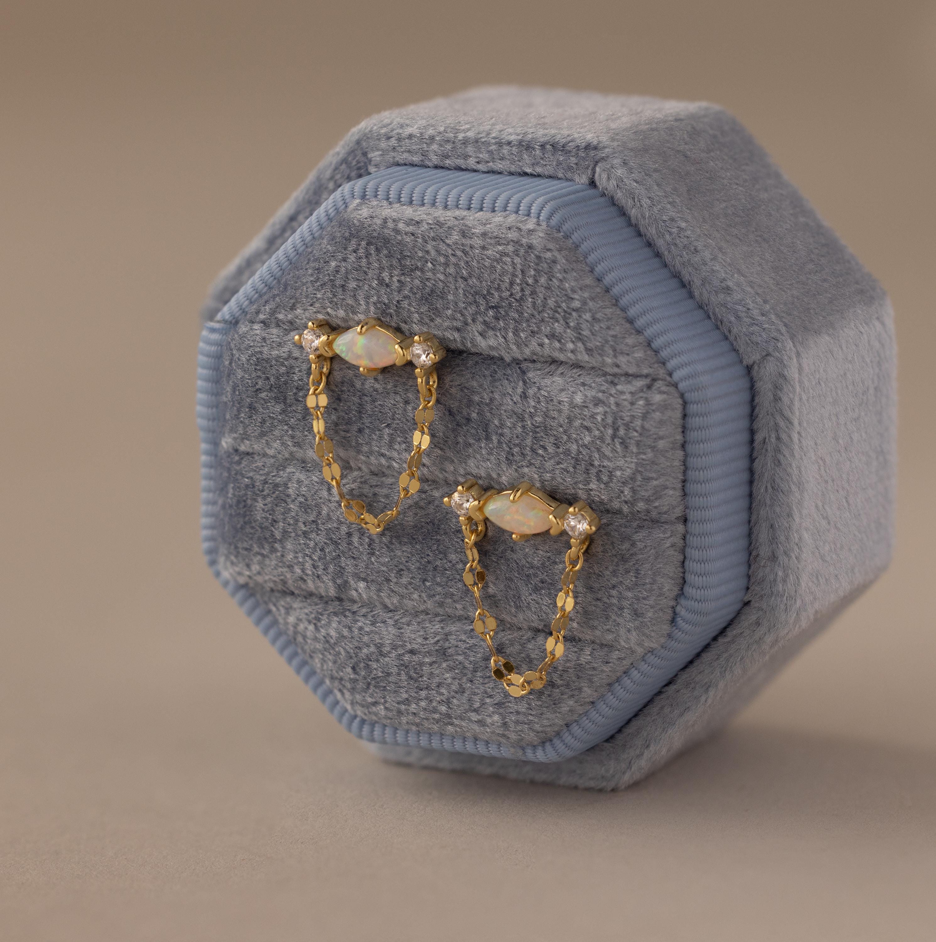 Opal & Diamond Chain Studs