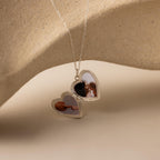 Inside look of our Handwriting Heart Locket Necklace in Sterling Silver