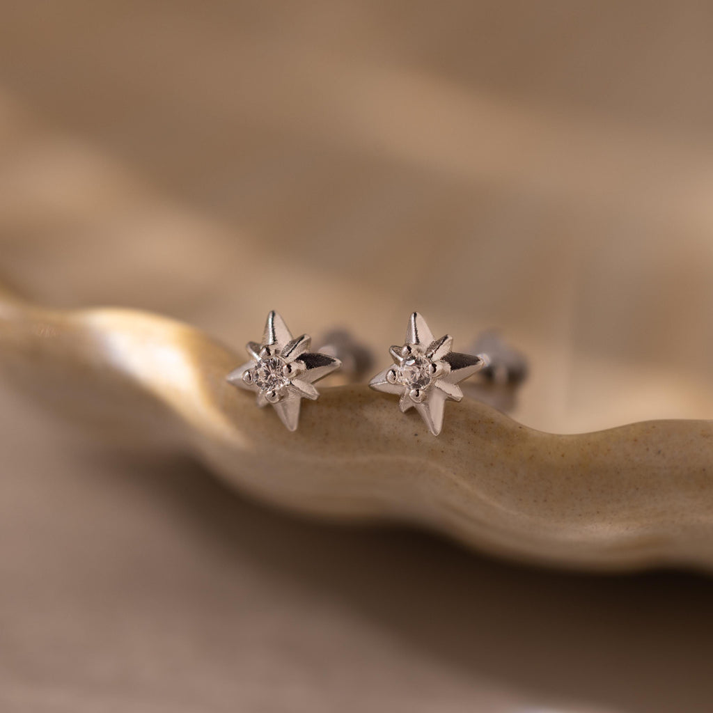 Close up of our Starlight Flatback Studs in Silver