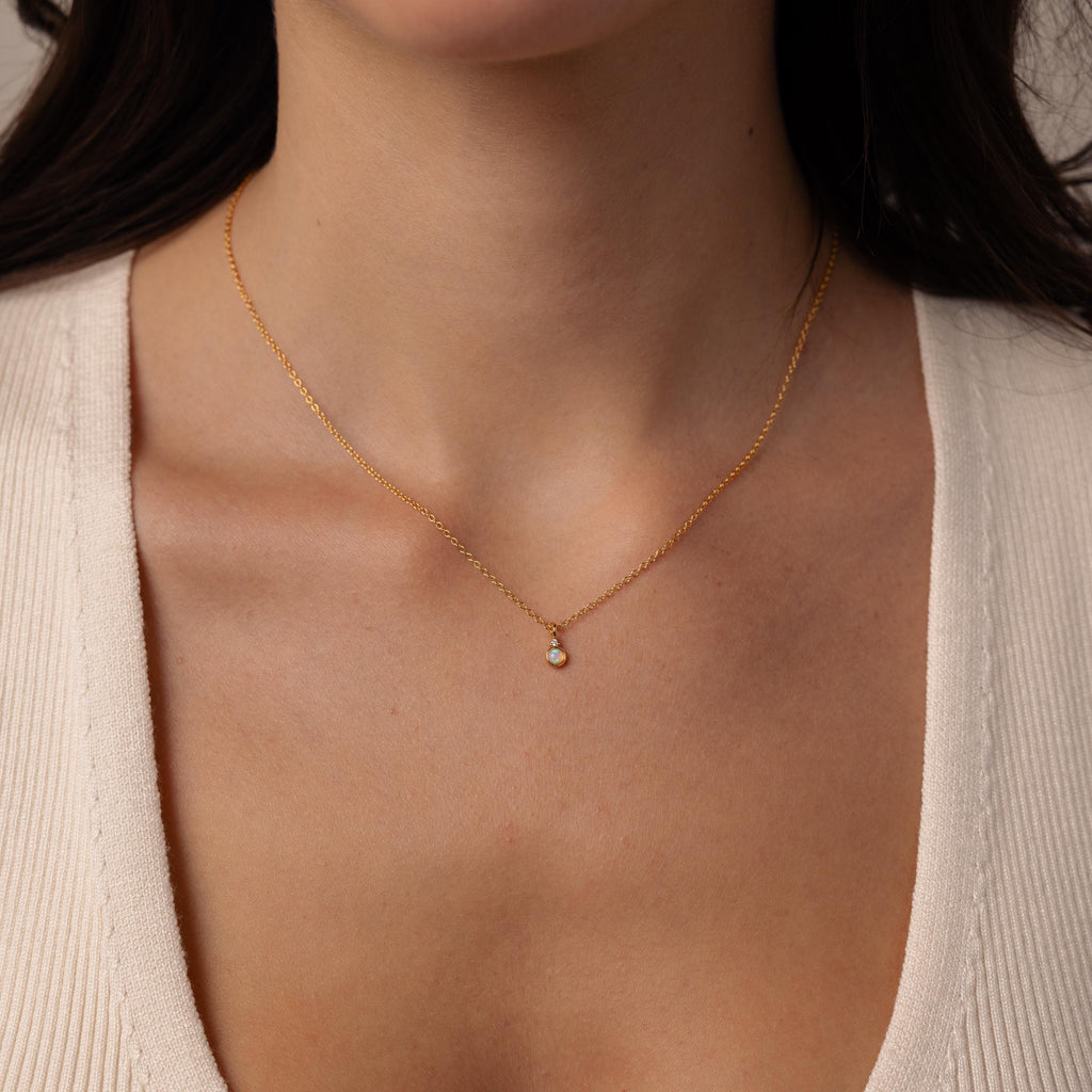 Model wearing our Opal Diamond Necklace in Gold