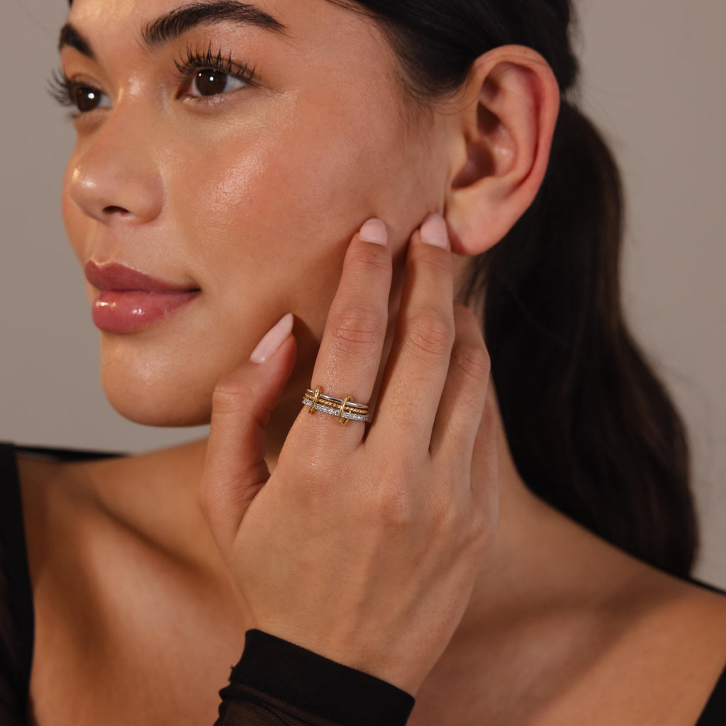 Pave Mixed Metal Gold & Silver Triple Linked Ring Set | Caitlyn Minimalist