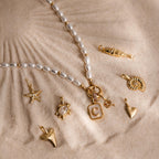 Pearl Beaded Charm Necklace in 18K Gold