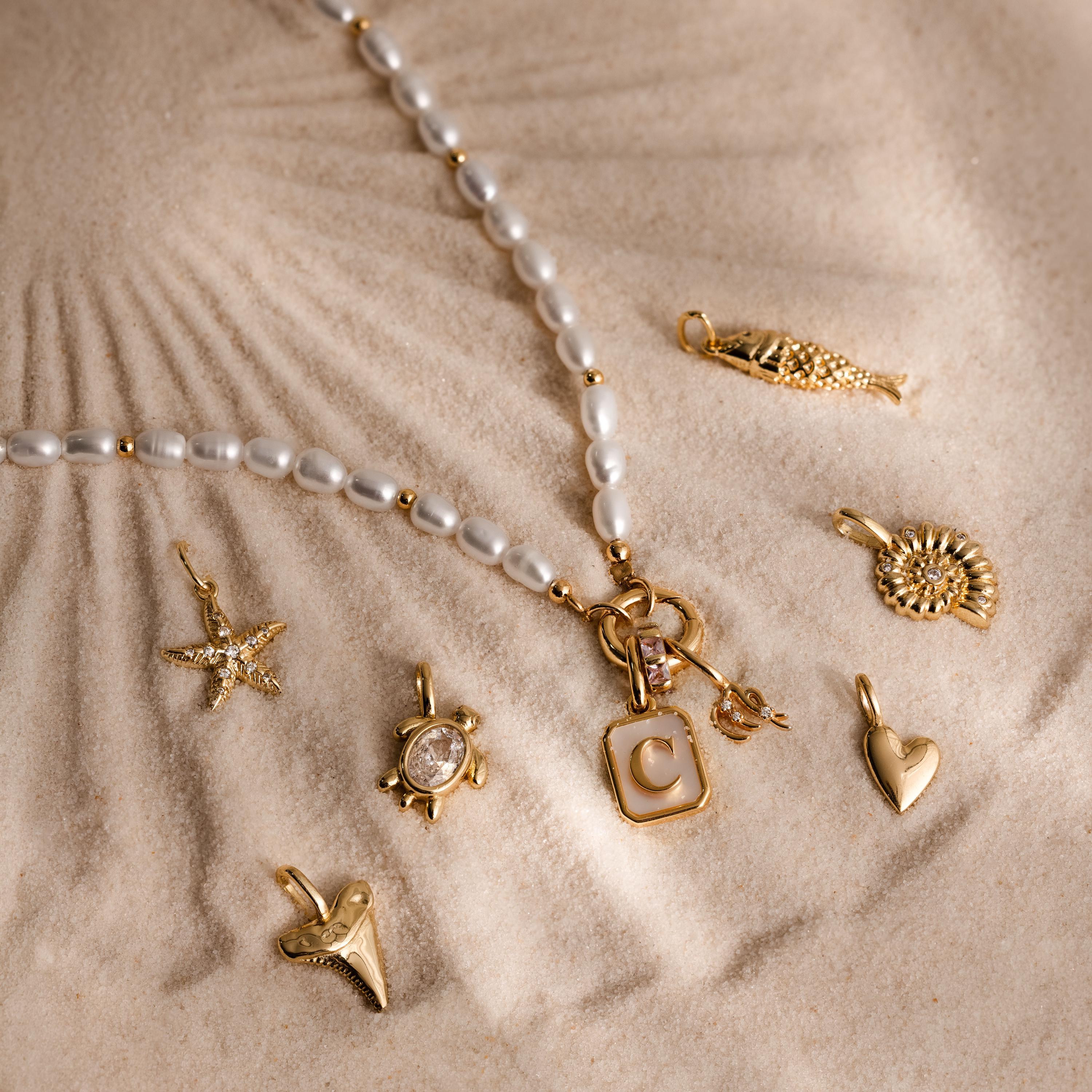 Pearl Beaded Charm Necklace in 18K Gold