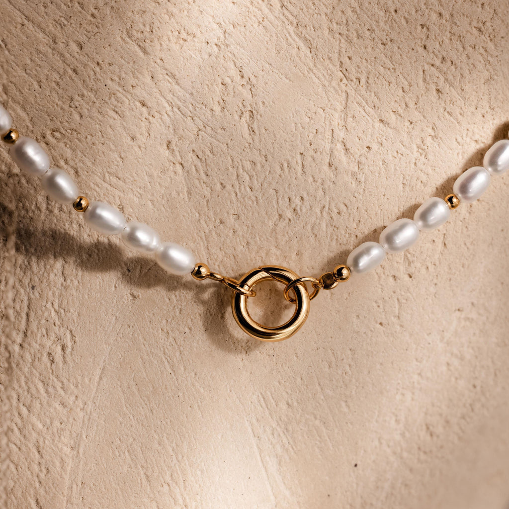 Pearl Beaded Charm Necklace in 18K Gold