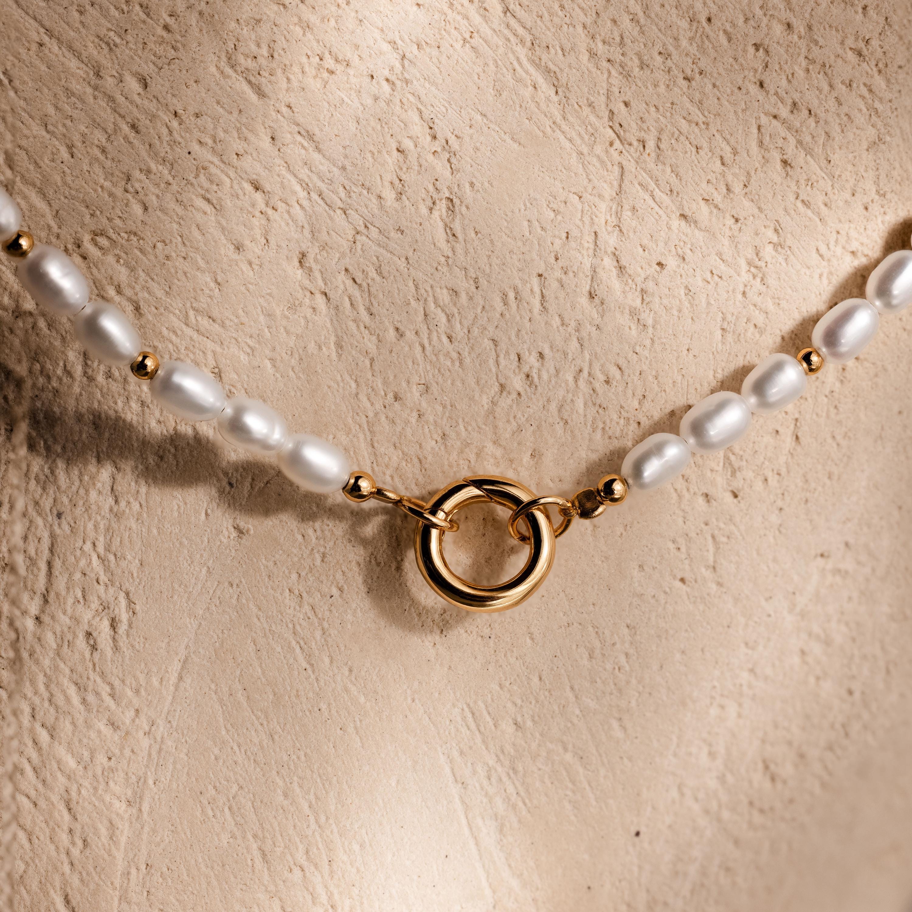 Pearl Beaded Charm Necklace in 18K Gold
