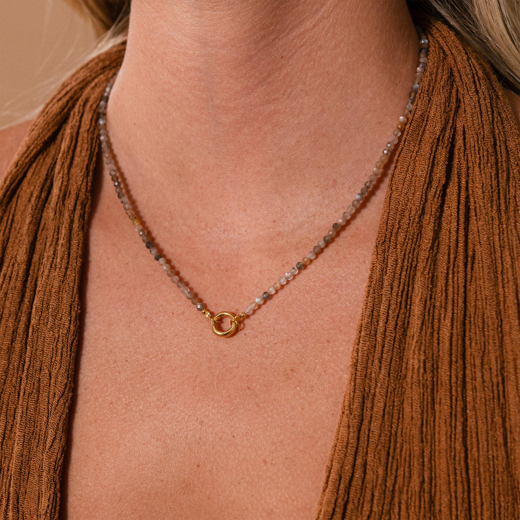 Sunstone Beaded Charm Necklace in 18K Gold