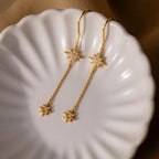 Pave Star Threader Earrings in 18K Gold