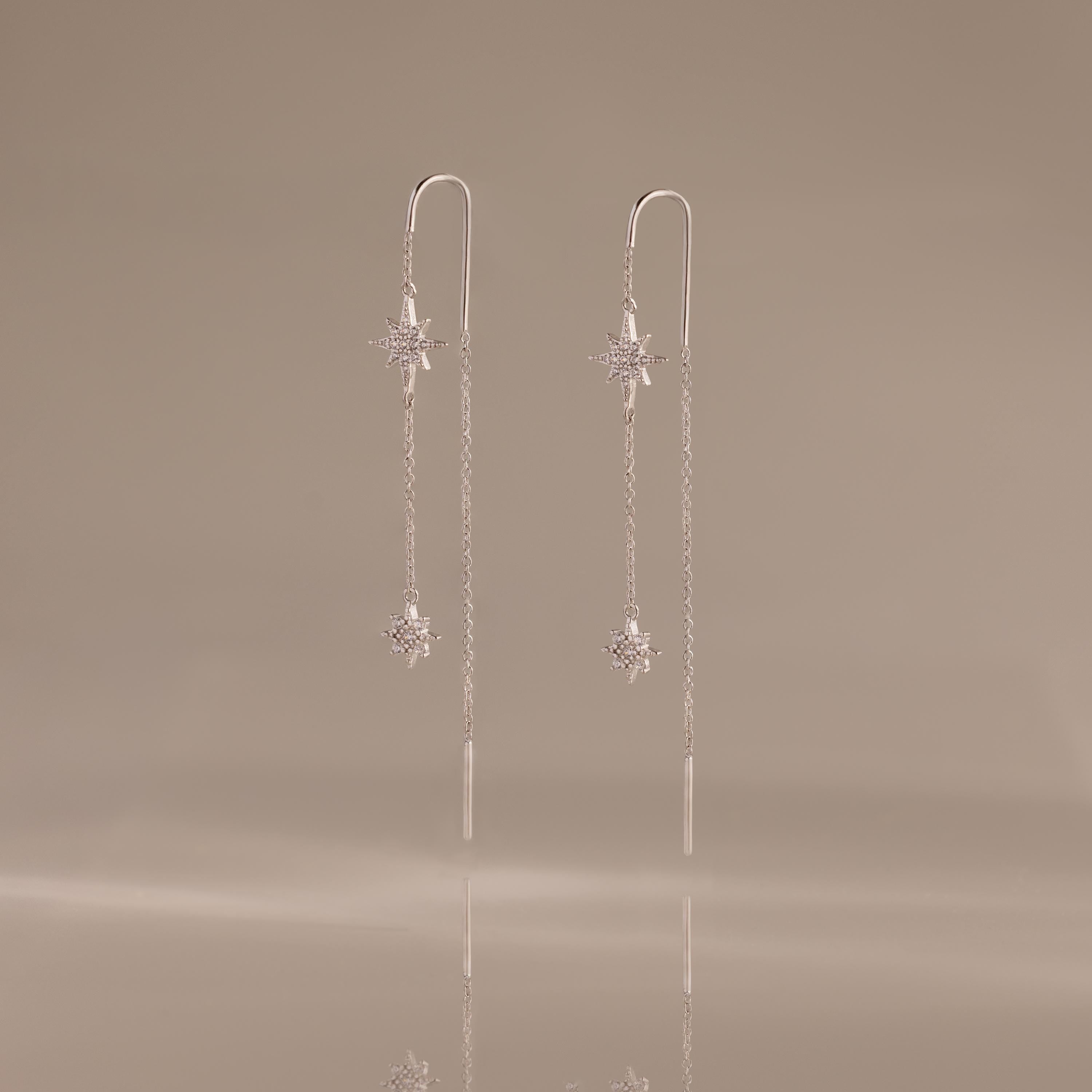 Pave Star Threader Earrings
