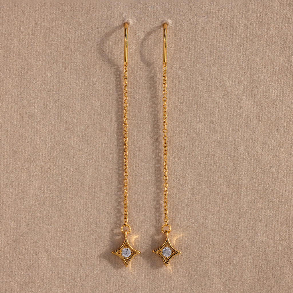 Cosmic Star Threader Earrings in 18K Gold