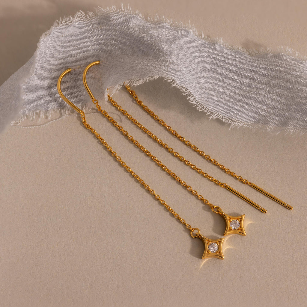 Cosmic Star Threader Earrings in 18K Gold