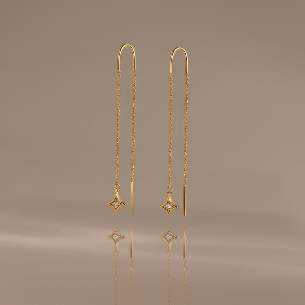 Cosmic Star Threader Earrings in 18K Gold