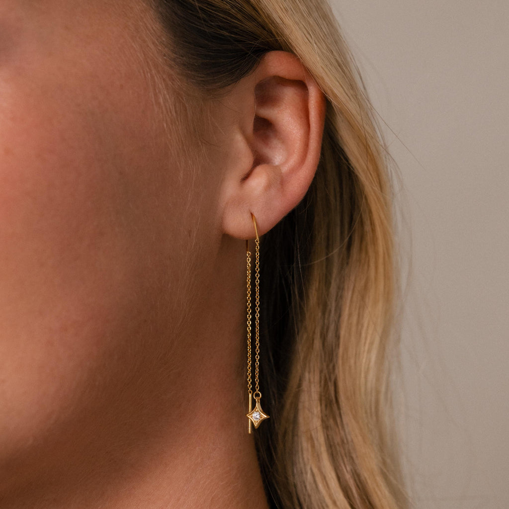Cosmic Star Threader Earrings in 18K Gold