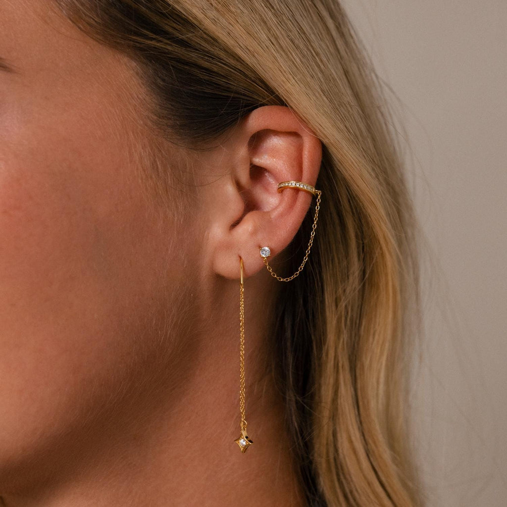 Cosmic Star Threader Earrings in 18K Gold