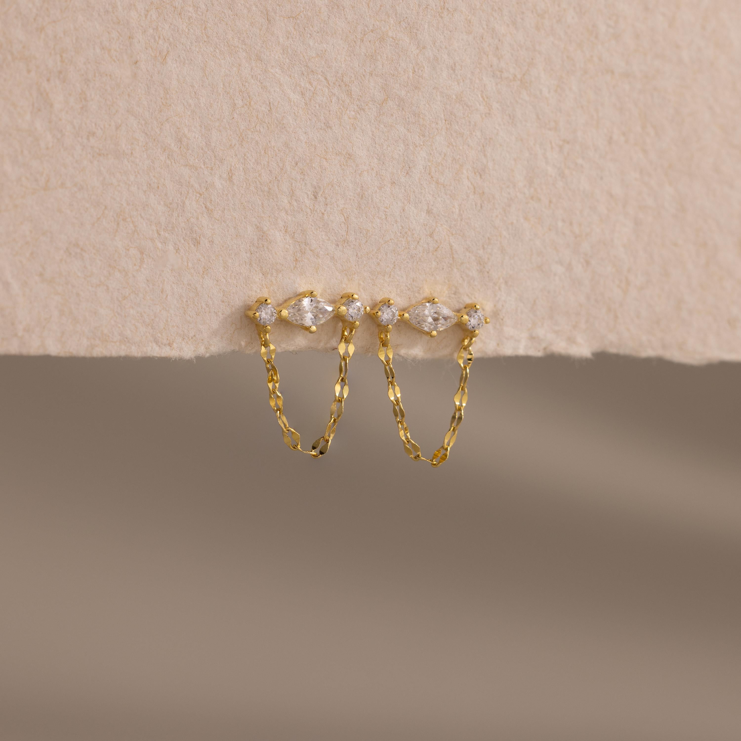 Diamond Marquise Chain Flat Back Studs in 18K Gold