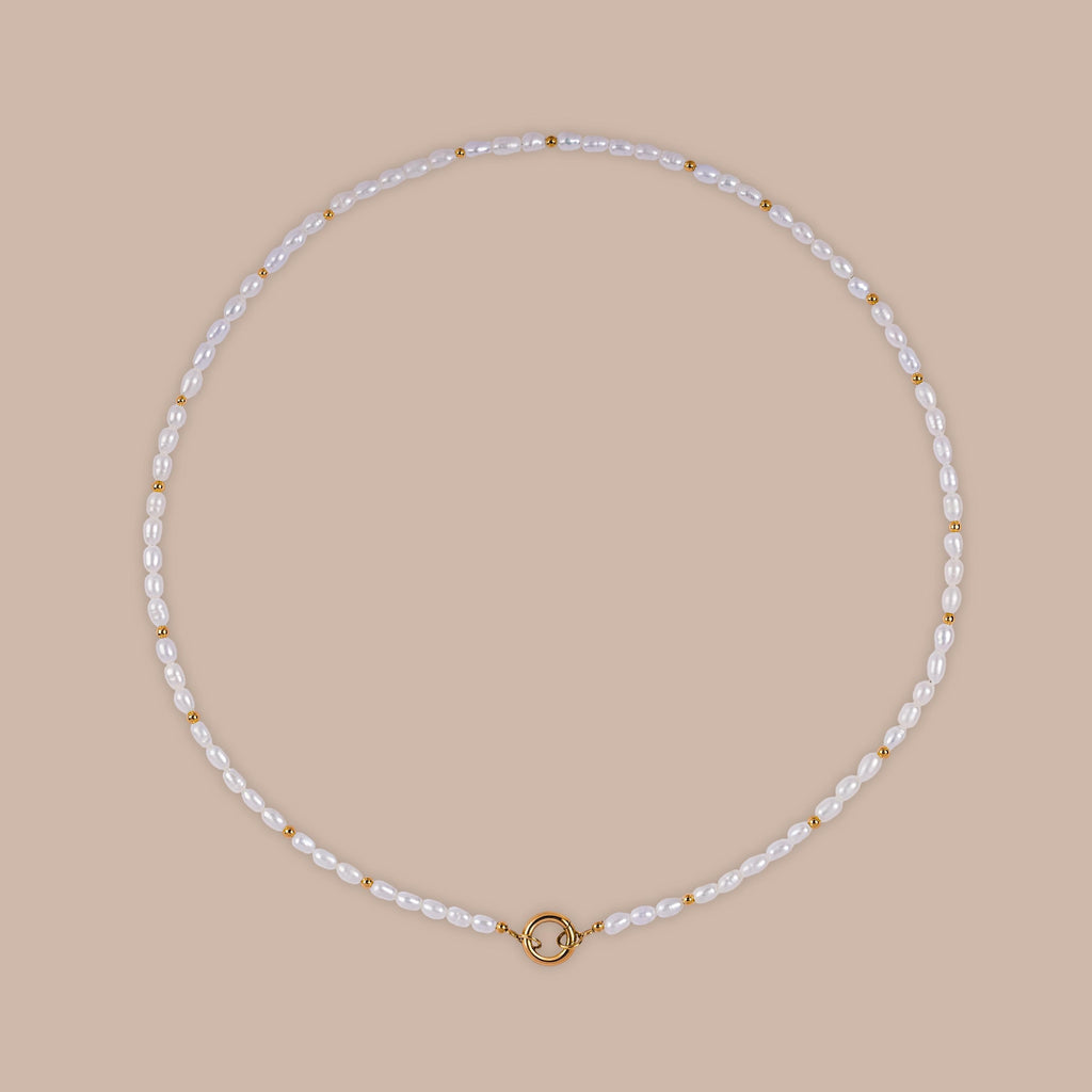 Pearl Beaded Charm Necklace in 18K Gold
