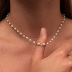 Aurora Pearl Station Necklace in Silver