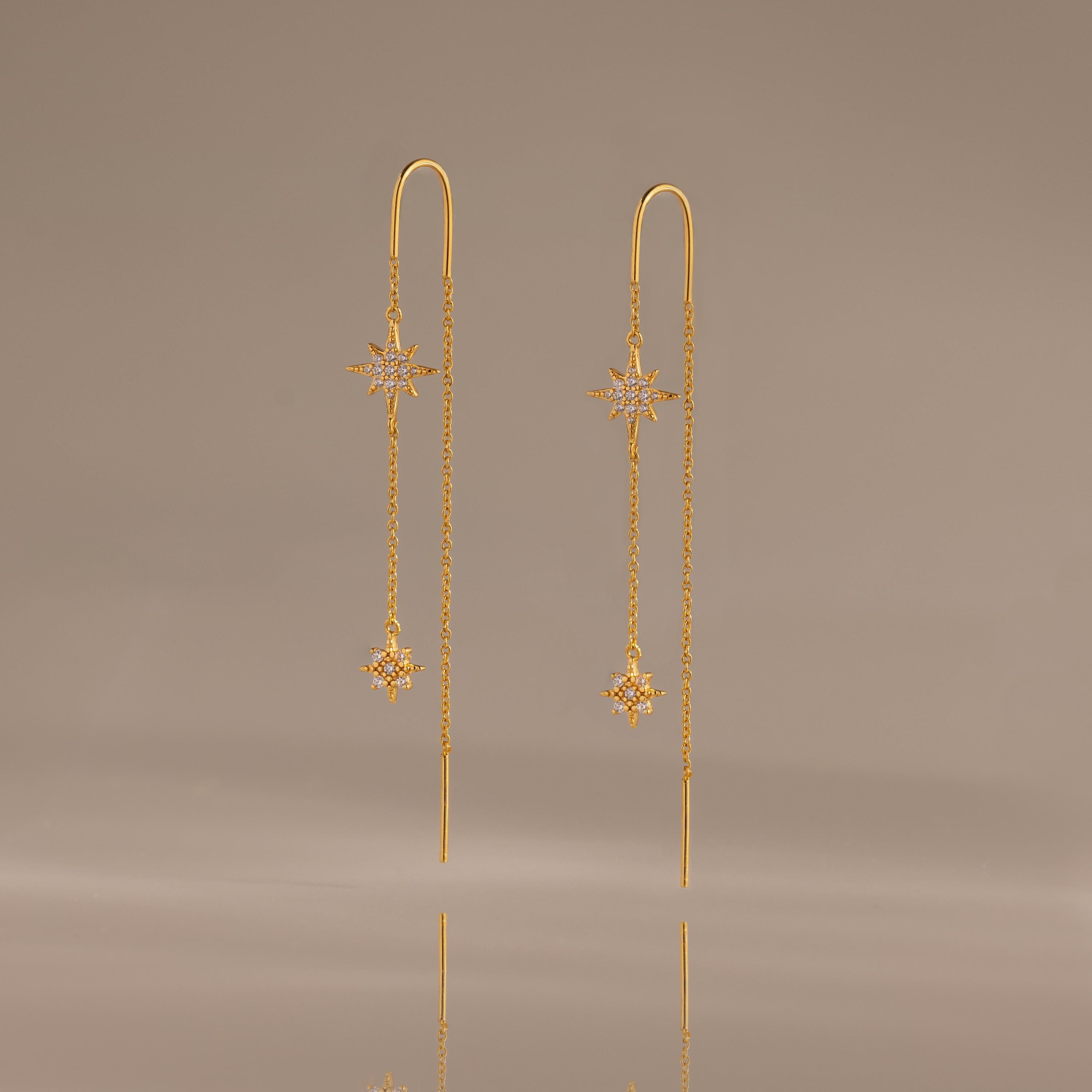 Pave Star Threader Earrings
