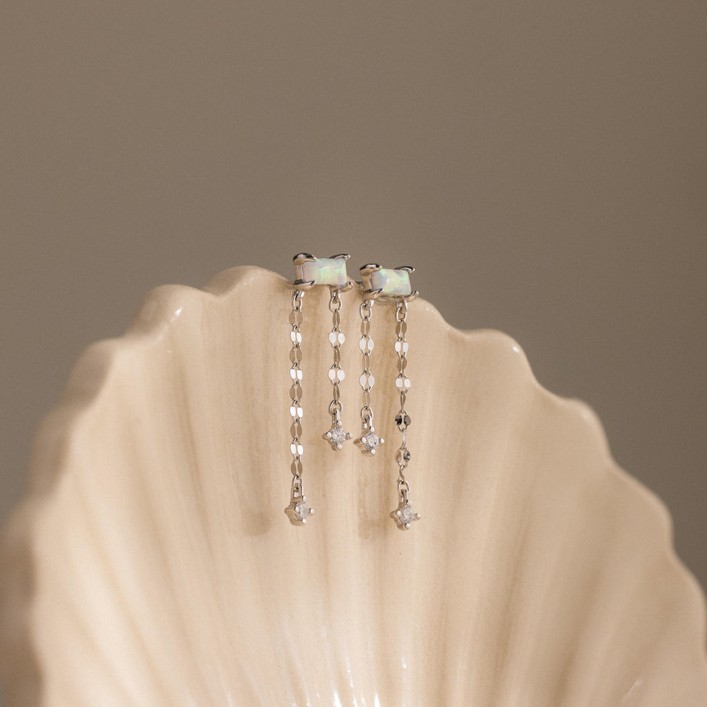 Opal Cascade Flat Back Studs in Silver