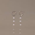 Abstract Pearl Trio Drop Earrings in Silver