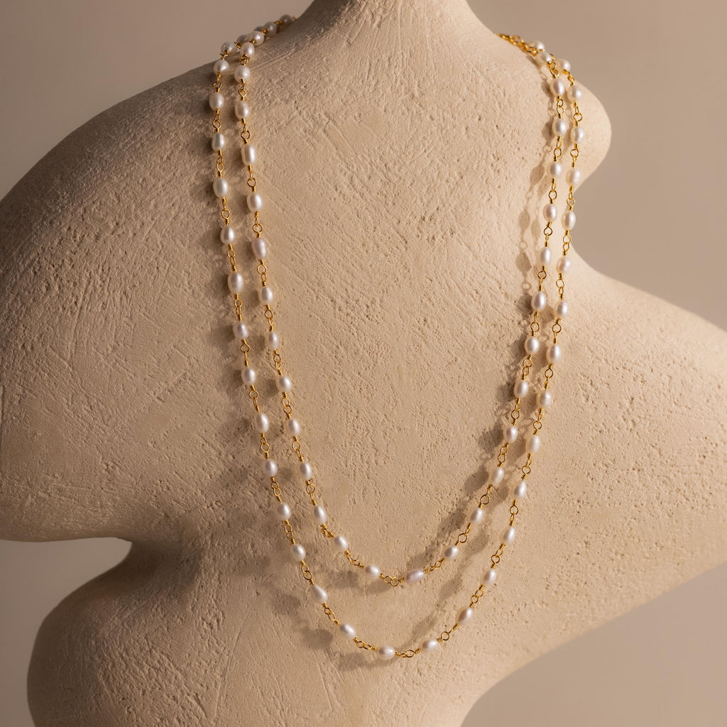 Aurora Pearl Station Necklace in 18K Gold