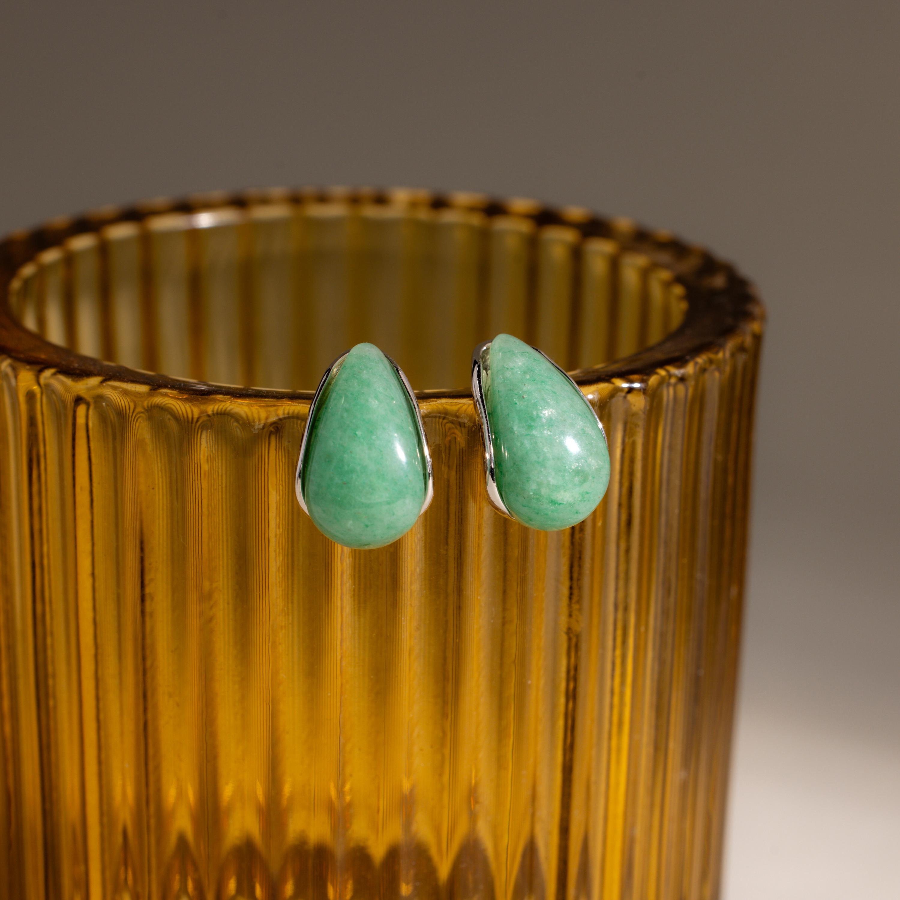 Teardrop Jade Studs in Silver