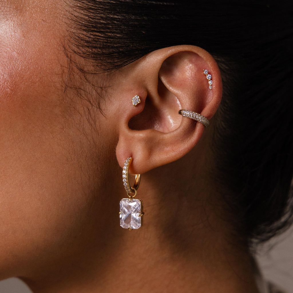 Luxe Diamond Drop Hoops in 18K Gold