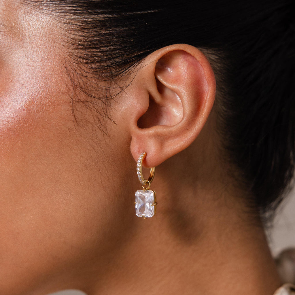 Luxe Diamond Drop Hoops in 18K Gold