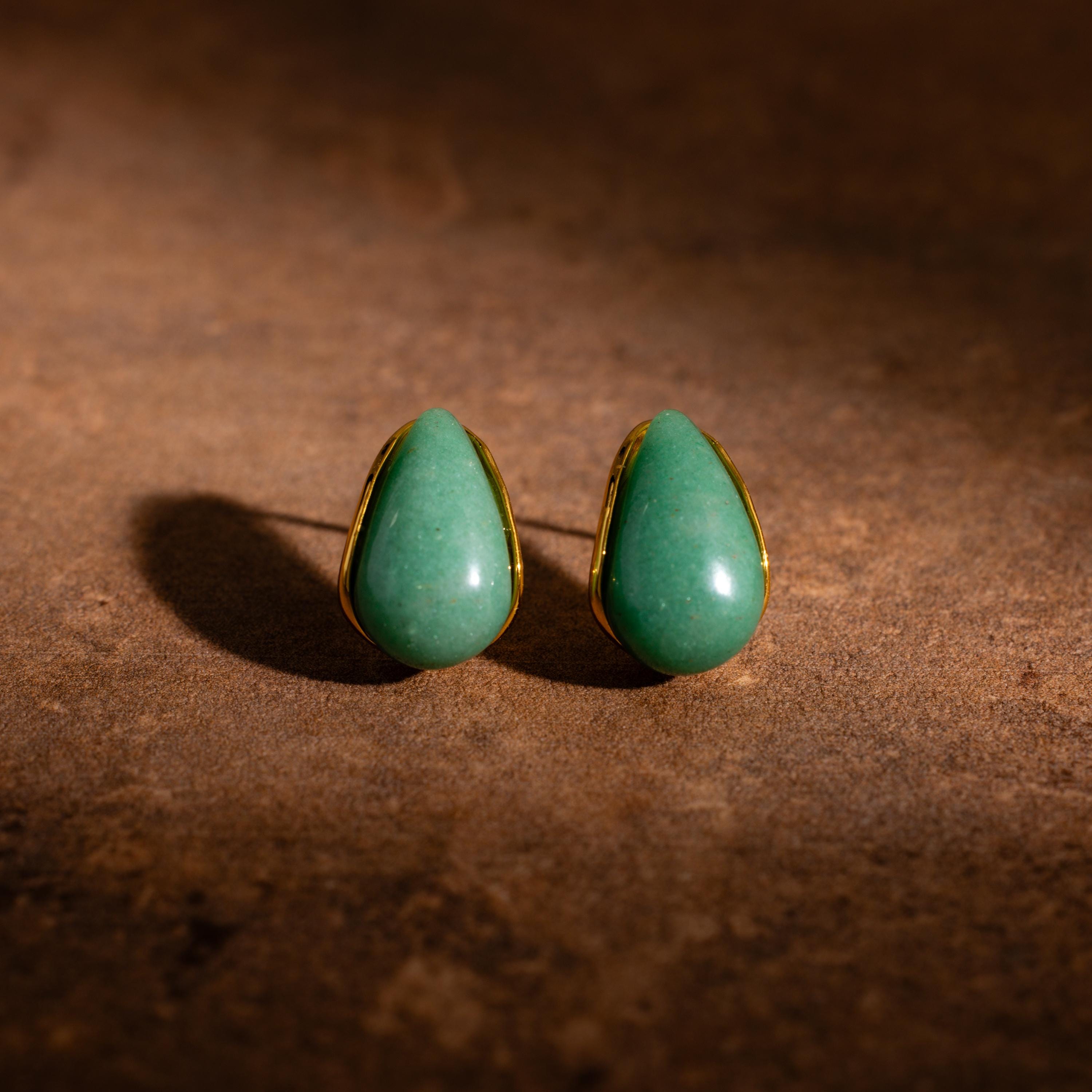 Jade Teardrop Studs in 18K Gold