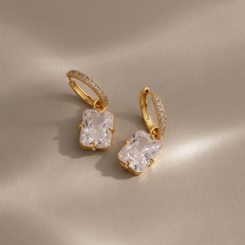 Luxe Diamond Drop Hoops in 18K Gold