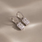 Luxe Diamond Drop Hoops in Silver