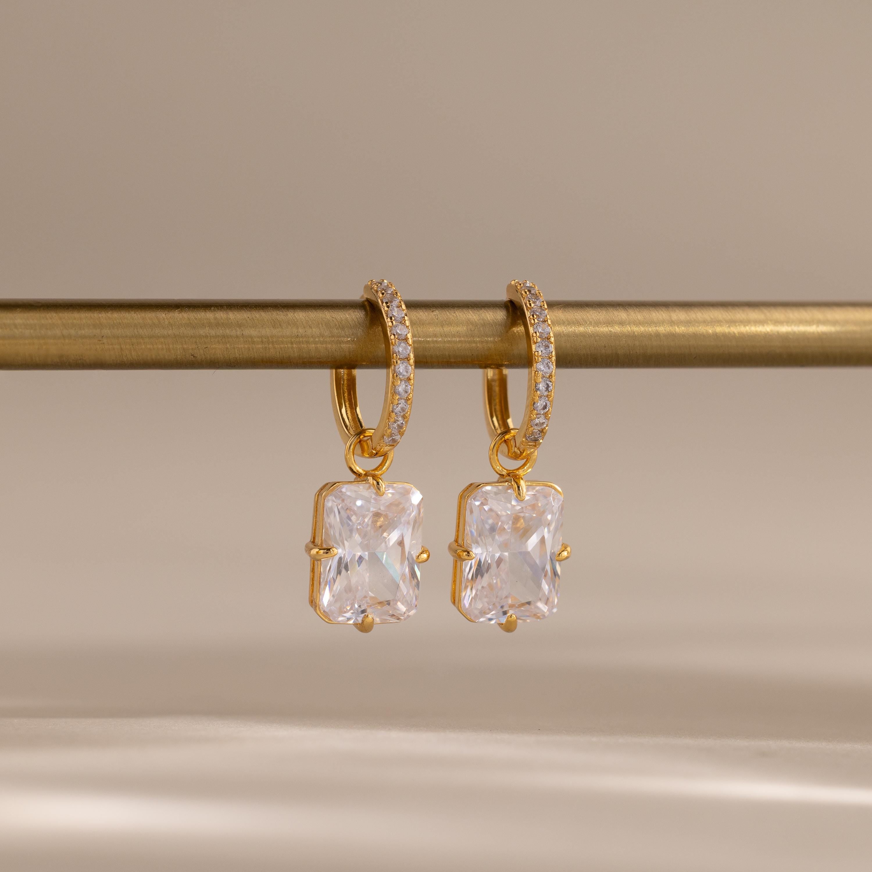 Luxe Diamond Drop Hoops in 18K Gold
