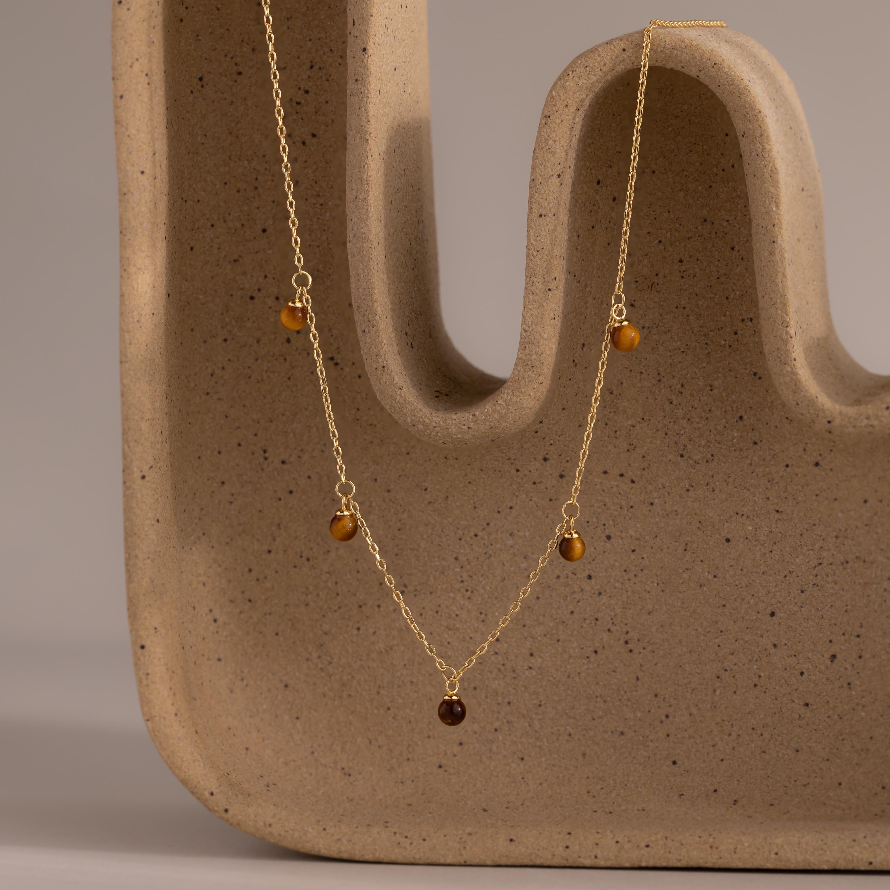 Tiger's Eye Station Necklace in 18K Gold