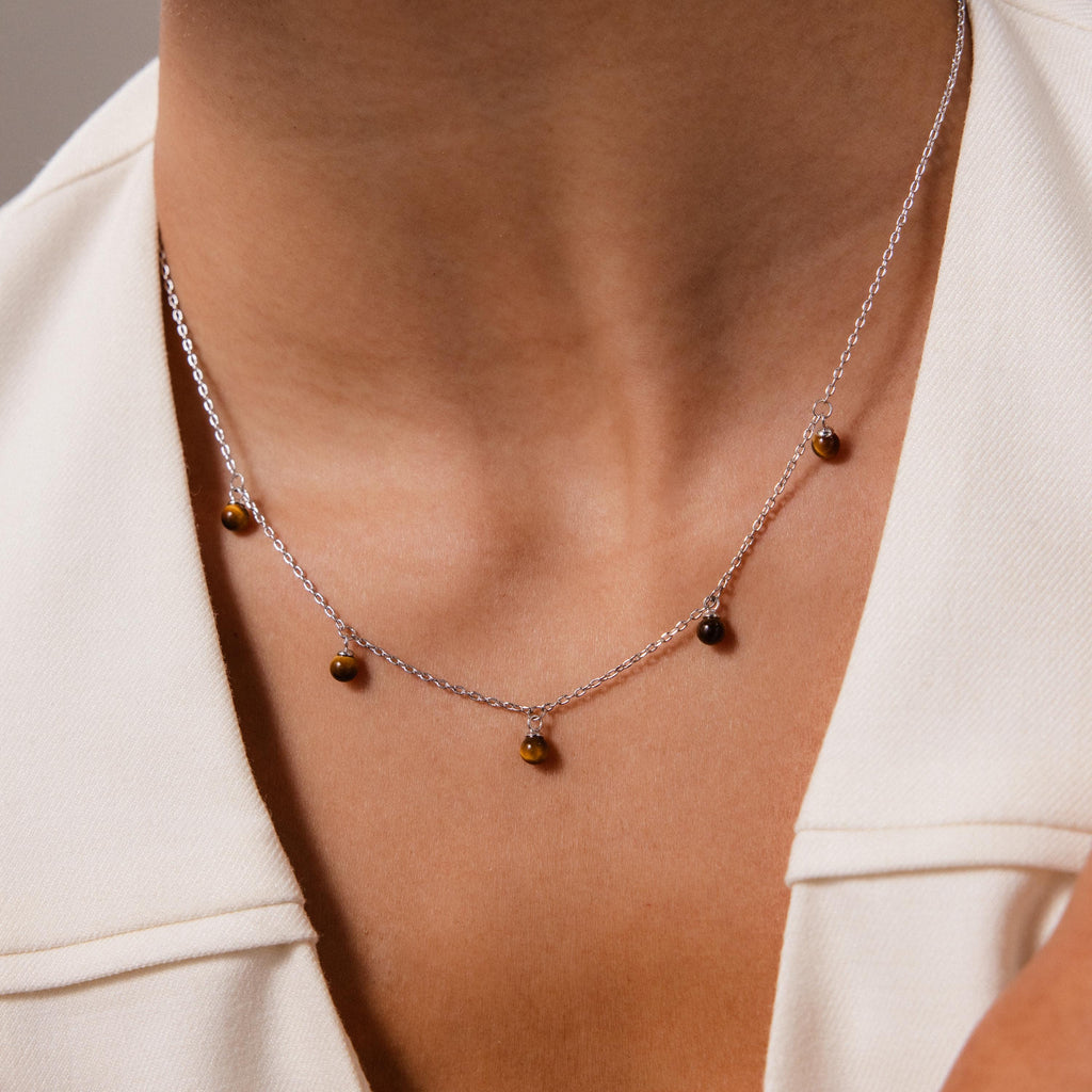 Tiger's Eye Station Necklace in Silver