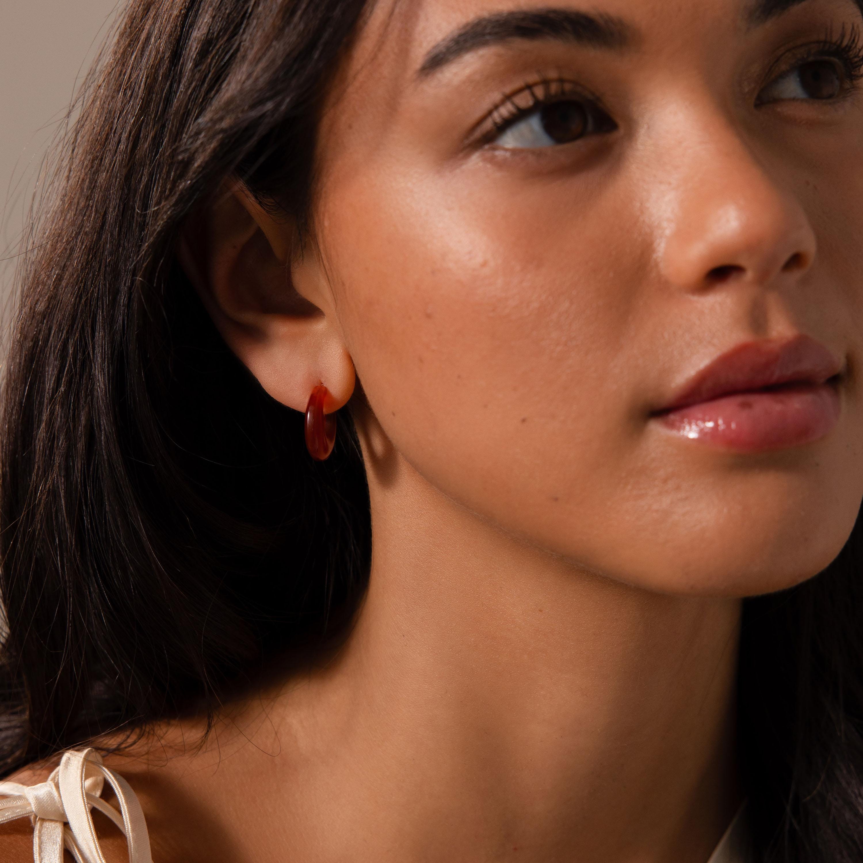 Chunky Red Agate Hoops