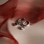 Dangling Garnet Heart Huggies in Silver