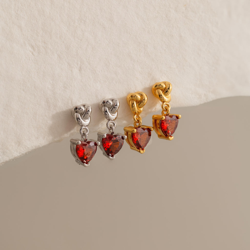 Garnet Heart Knot Studs