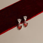 Garnet Heart Knot Studs in Silver