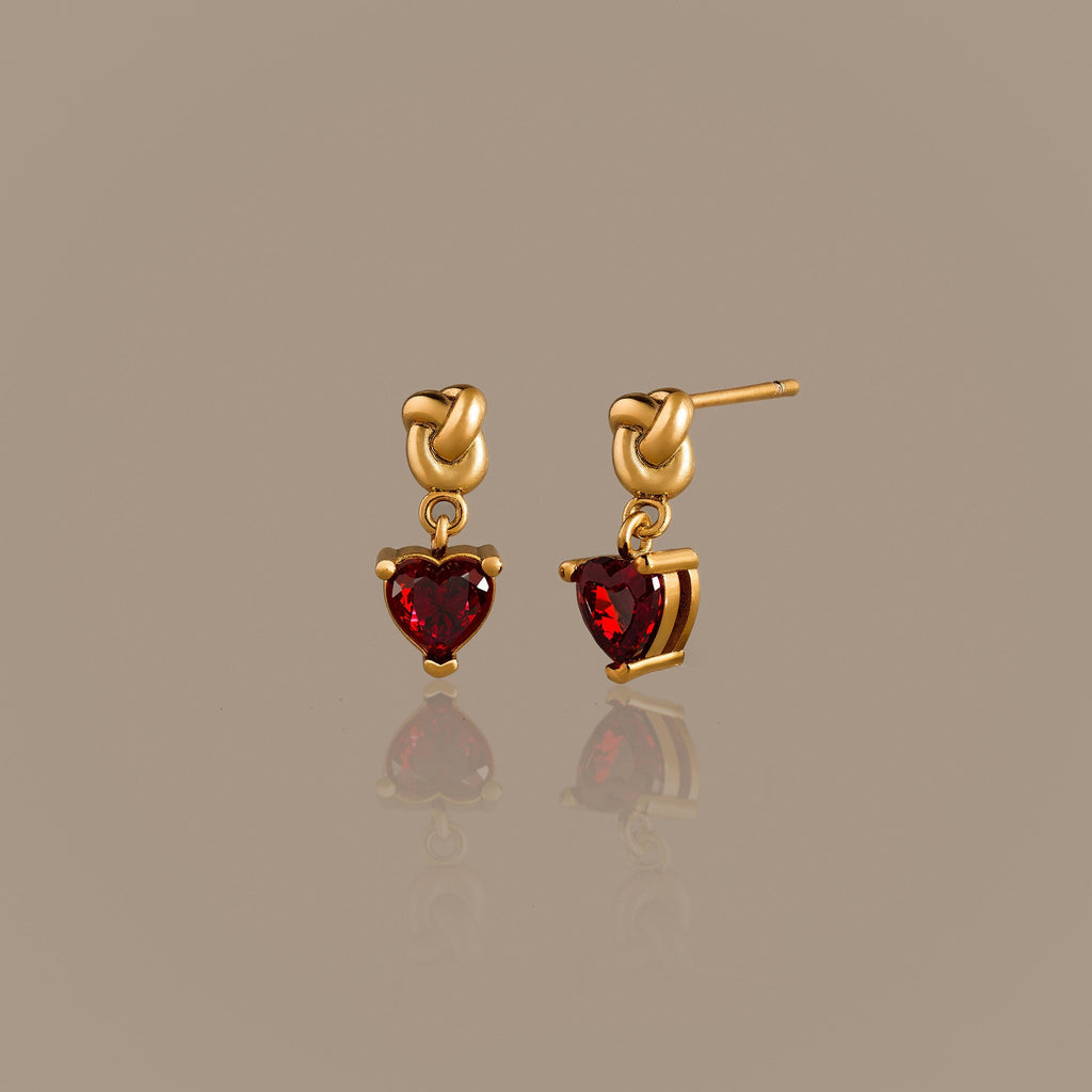Garnet Heart Knot Studs